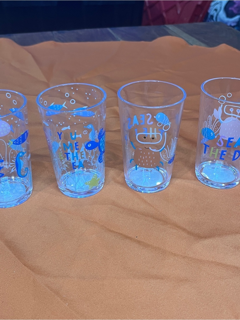 ♥️Set of 8 kids plastic Glasses - Blue & Pink Sea Life Design - Picture 14 of 15